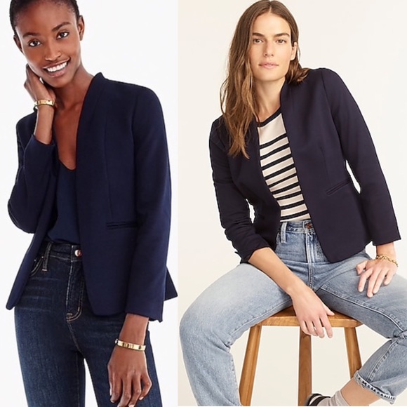 NWT J CREW SP’22 Navy Stretch Twill Open Front Standing Collar Slim Fit Blazer 4